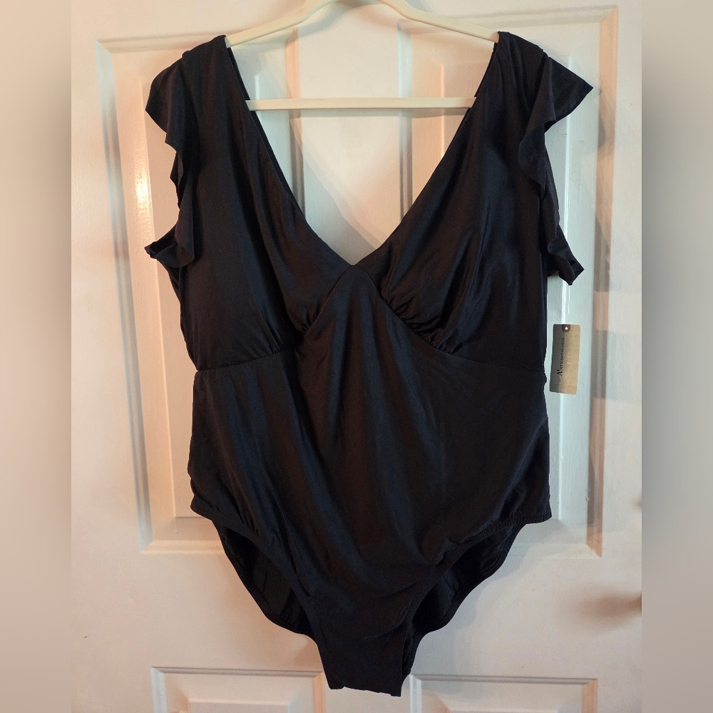 NWT Anthropologie V-Neck One-Piece Ruffle Sleeve Swimsuit 2X - Picture 3 of 7